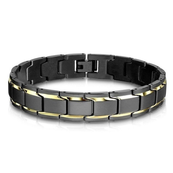 NWOT Matte Black with Gold Trimmed Links Stainless‎ Steel Bracelet